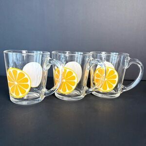 Vintage Libbey Orange Slices Glass Coffee Mug  Hot Tea Farmhouse Set Of 3 MCM
